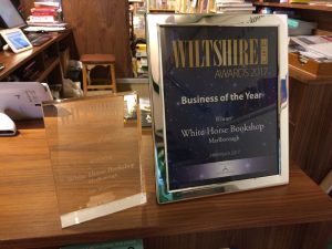 Two Wiltshire Life awards on the bookshop counter